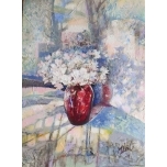 Õlimaal.Punane vaas lilledega.Merike Läte 30*40cm