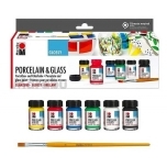 Portselani-ja klaasivärv Marabu Glossy komplekt 6*15ml,pintsel
