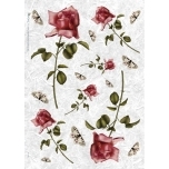 Riisipaber Punased roosid ja liblikad FLO0007 32 x 45 40gr