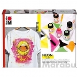 Tekstiilivärvi komplekt Marabu Textil Neon, 5x15ml,pintsel ja marker